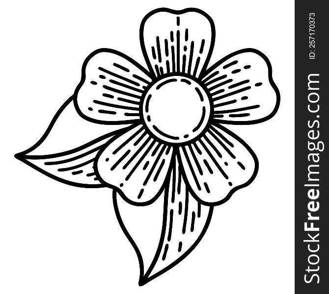 Black Line Tattoo Of A Flower
