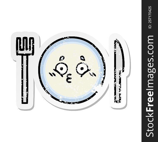 Distressed Sticker Of A Cute Cartoon Dinner Plate