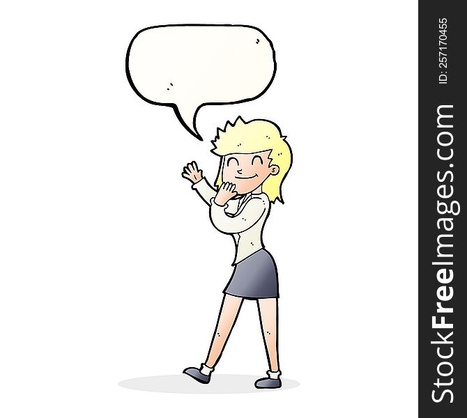 Cartoon Happy Businesswoman With Speech Bubble