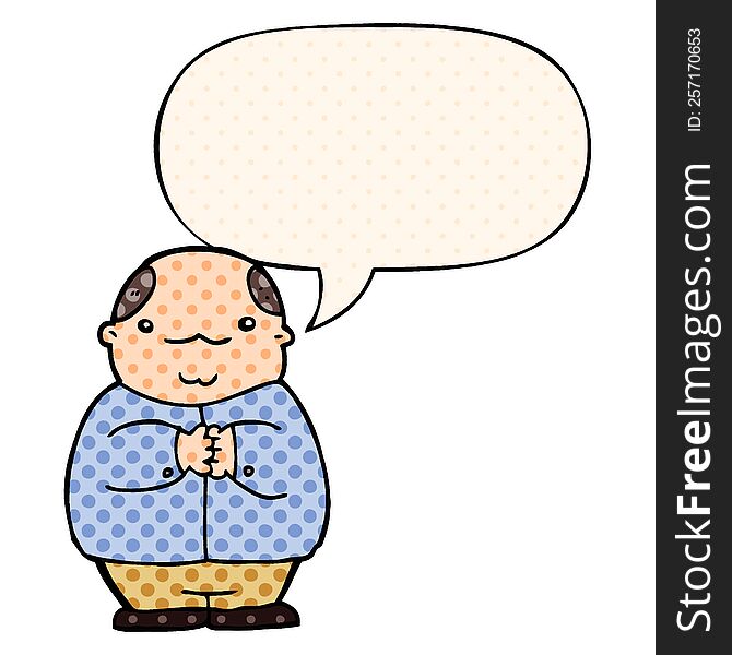 Cartoon Balding Man And Speech Bubble In Comic Book Style