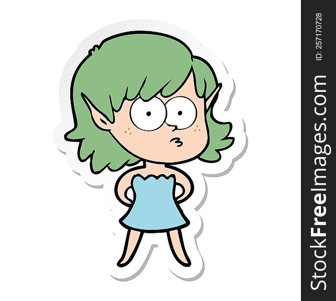 Sticker Of A Cartoon Elf Girl In Dress