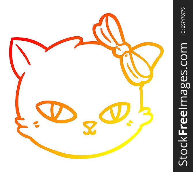 Warm Gradient Line Drawing Cartoon Cat Wearing Bow