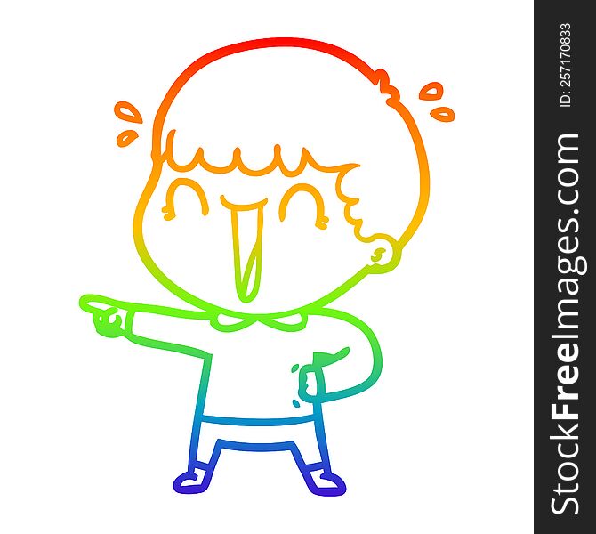 rainbow gradient line drawing laughing cartoon man pointing finger