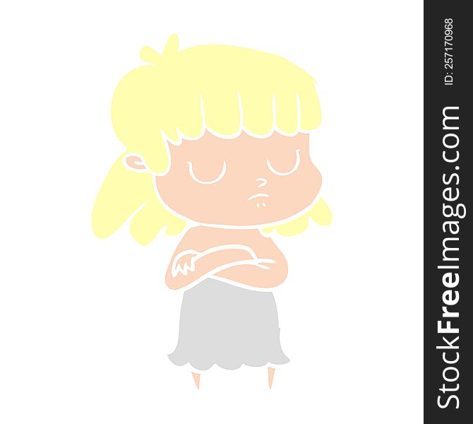Flat Color Style Cartoon Indifferent Woman