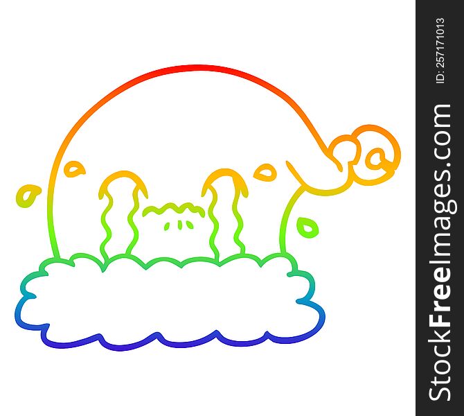Rainbow Gradient Line Drawing Cartoon Christmas Santa Hat Crying