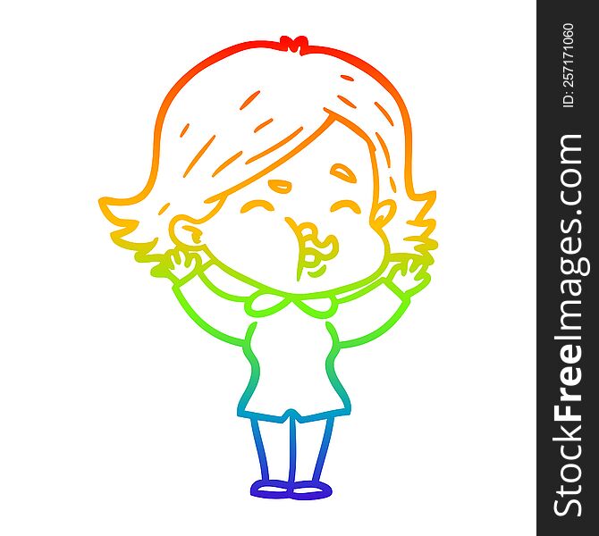 rainbow gradient line drawing of a cartoon girl pulling face