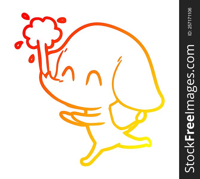 Warm Gradient Line Drawing Cute Cartoon Elephant Spouting Water