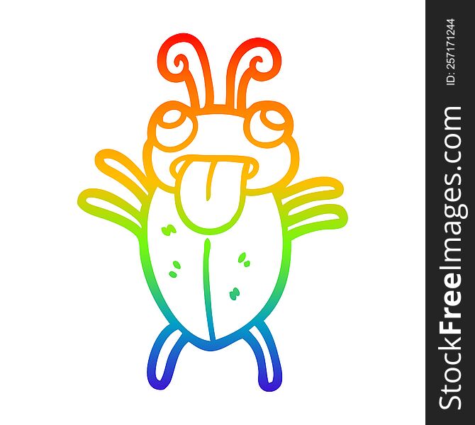 Rainbow Gradient Line Drawing Funny Cartoon Bug