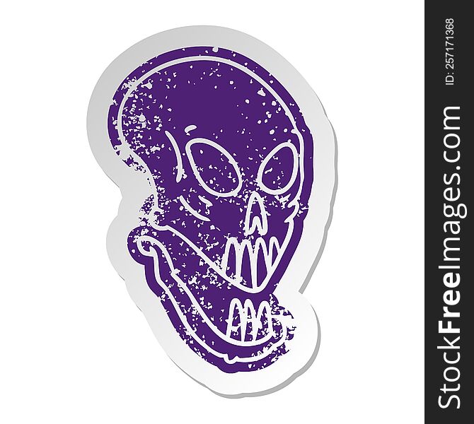 Distressed Old Sticker Of A Skull Head