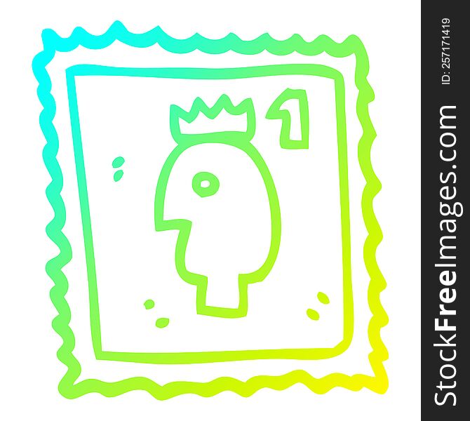cold gradient line drawing of a cartoon stamp with royal head