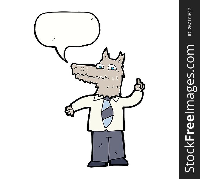 Cartoon Business Wolf With Idea With Speech Bubble