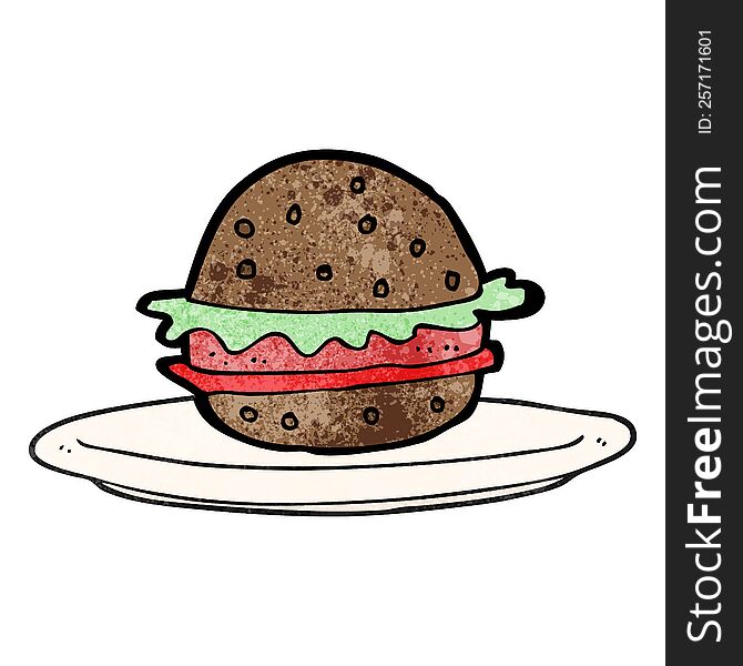 Textured Cartoon Burger On Plate