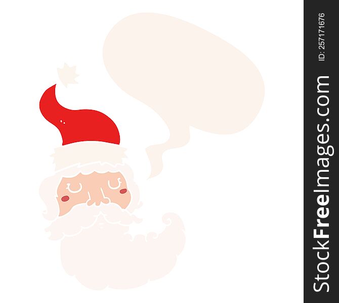 Cartoon Santa Face And Speech Bubble In Retro Style