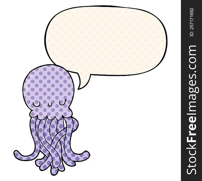 Cute Cartoon Jellyfish And Speech Bubble In Comic Book Style