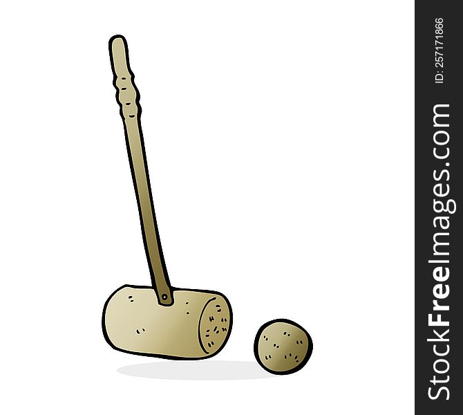 cartoon croquet mallet and ball