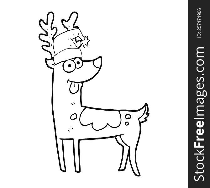 freehand drawn black and white cartoon crazy reindeer