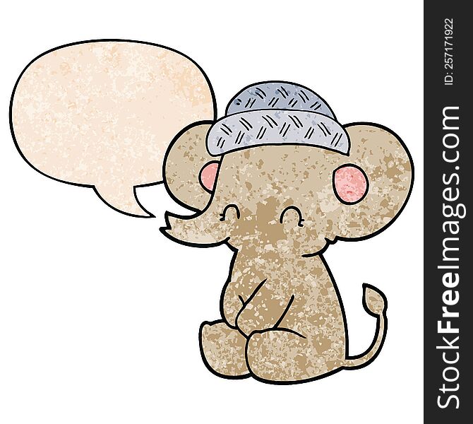 Cartoon Cute Elephant And Speech Bubble In Retro Texture Style
