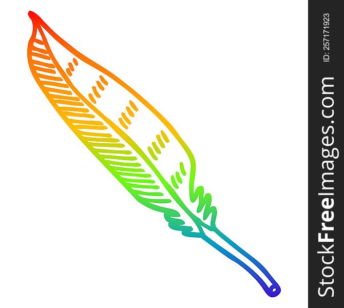 rainbow gradient line drawing of a cartoon feather