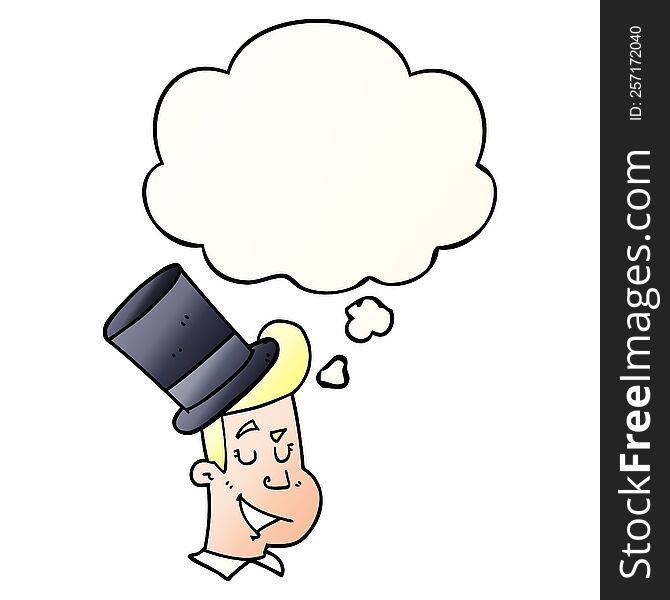 Cartoon Man Wearing Top Hat And Thought Bubble In Smooth Gradient Style