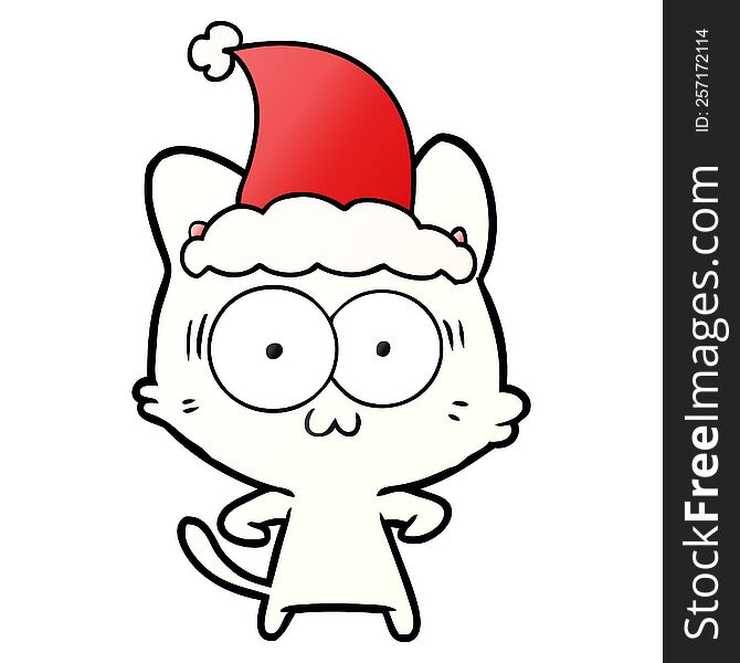 Gradient Cartoon Of A Surprised Cat Wearing Santa Hat