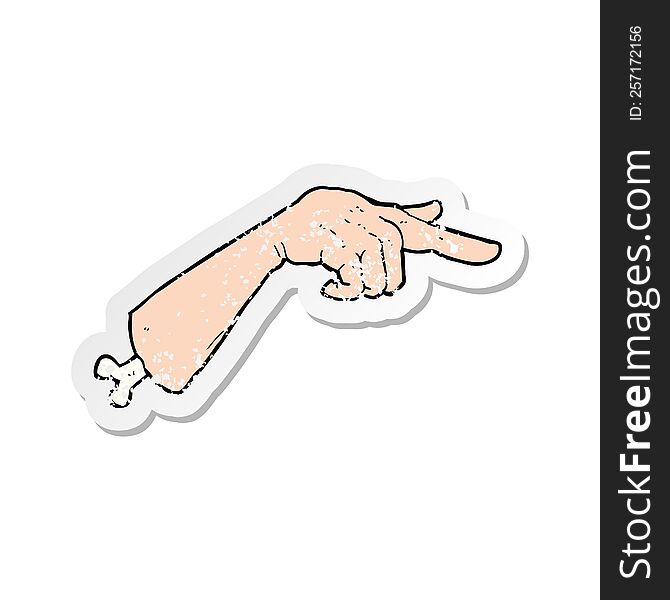 retro distressed sticker of a cartoon halloween pointing hand