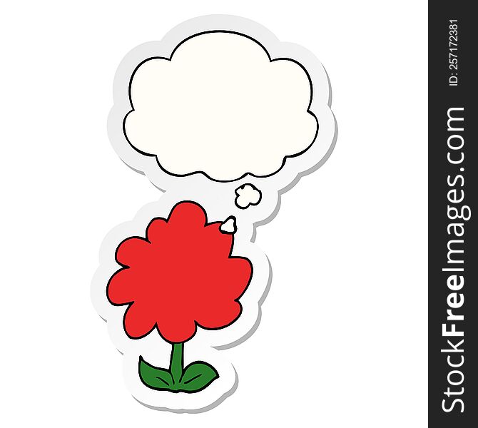 Cartoon Flower And Thought Bubble As A Printed Sticker
