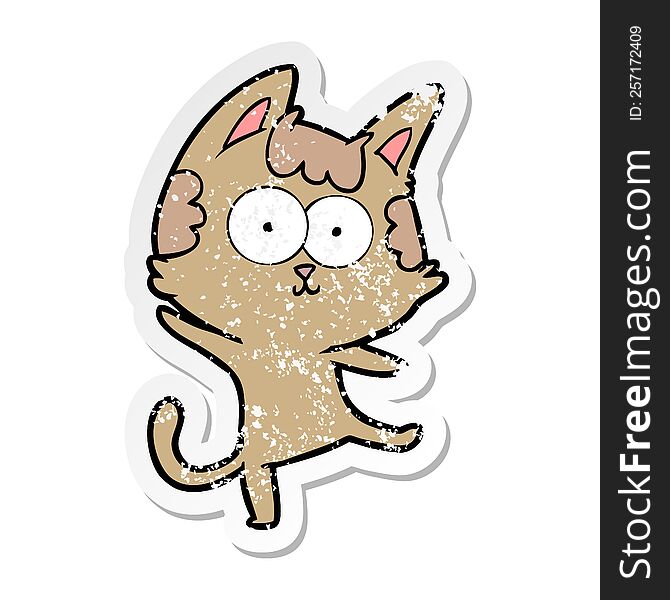 Distressed Sticker Of A Happy Cartoon Cat Dancing