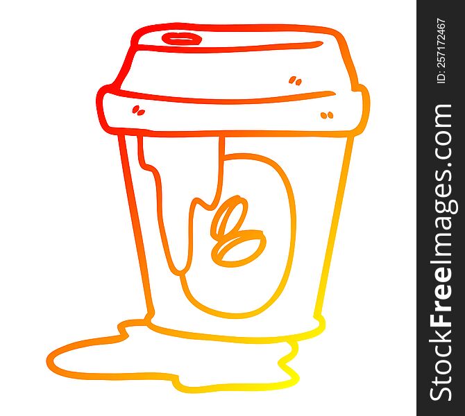 warm gradient line drawing of a messy coffee cup cartoon