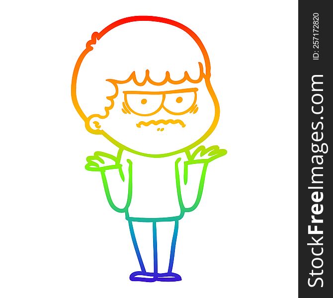 rainbow gradient line drawing of a cartoon angry man