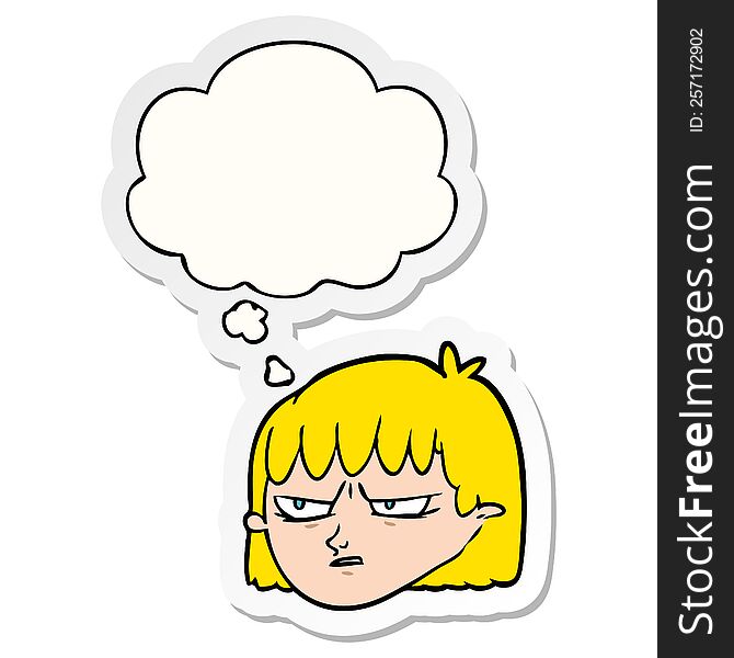 Cartoon Angry Woman And Thought Bubble As A Printed Sticker