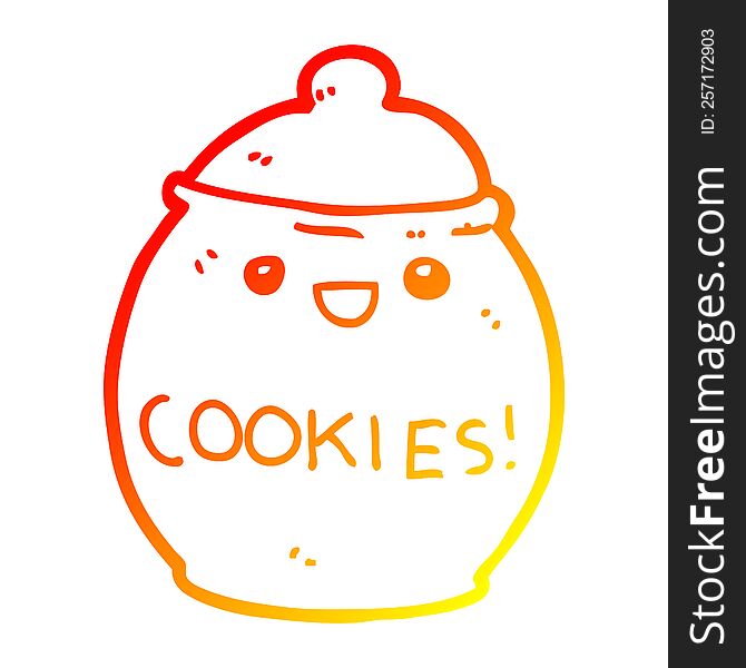 warm gradient line drawing of a cute cartoon cookie jar