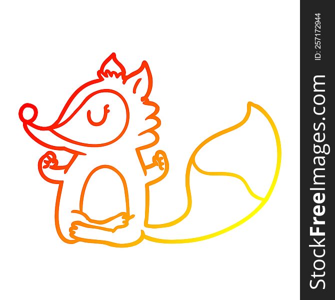 Warm Gradient Line Drawing Cartoon Fox Meditating