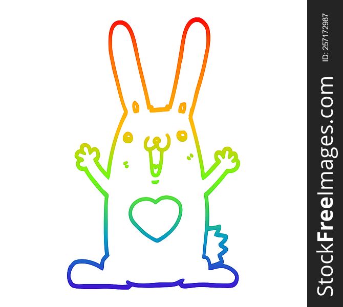 Rainbow Gradient Line Drawing Cartoon Rabbit In Love