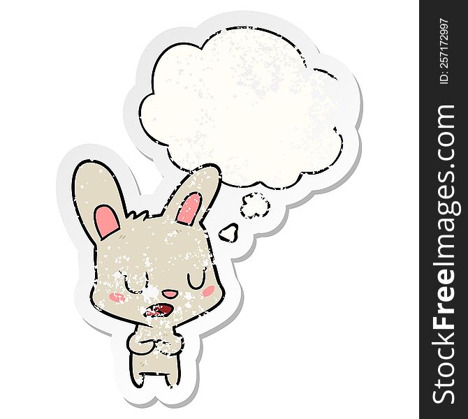 Cartoon Rabbit Talking And Thought Bubble As A Distressed Worn Sticker