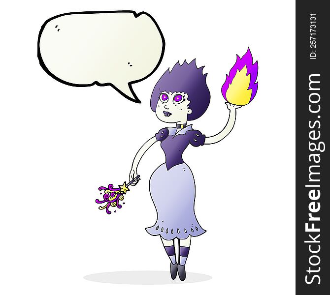 speech bubble cartoon vampire girl casting fireball