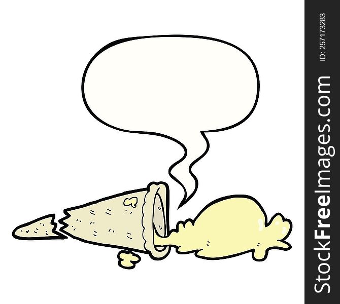 Cartoon Dropped Ice Cream And Speech Bubble
