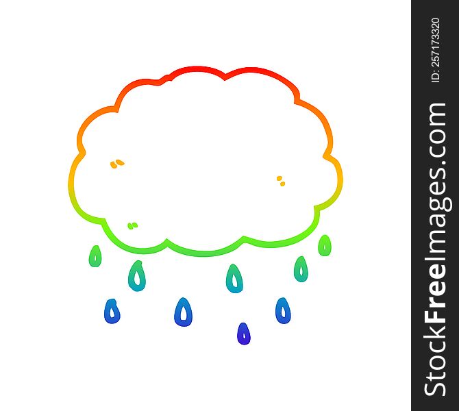 rainbow gradient line drawing of a cartoon rain cloud