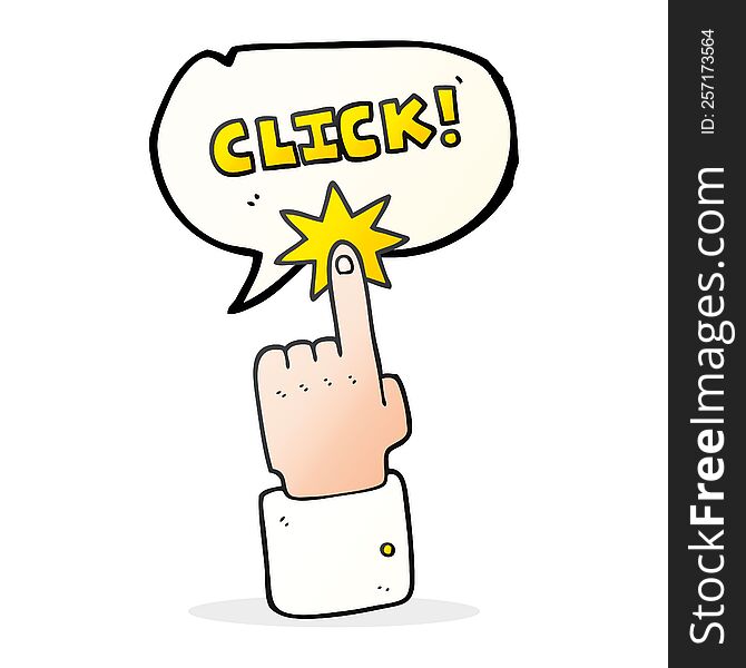 speech bubble cartoon click sign with finger