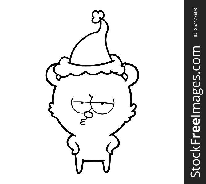Bored Bear Line Drawing Of A Wearing Santa Hat