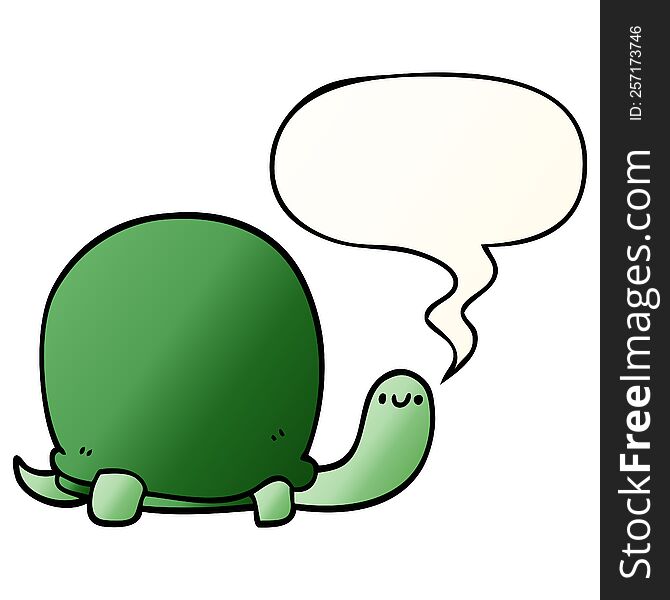 Cute Cartoon Tortoise And Speech Bubble In Smooth Gradient Style