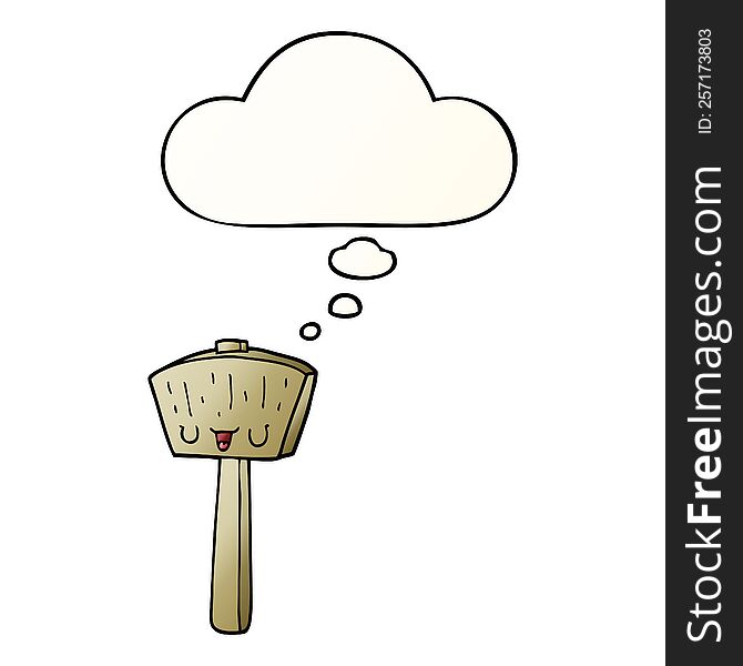 cartoon mallet with thought bubble in smooth gradient style