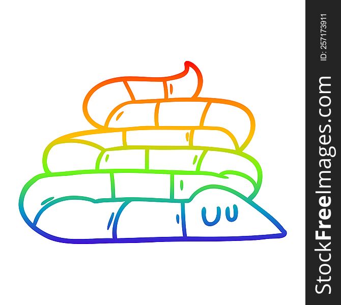 rainbow gradient line drawing of a cartoon sleepy snake