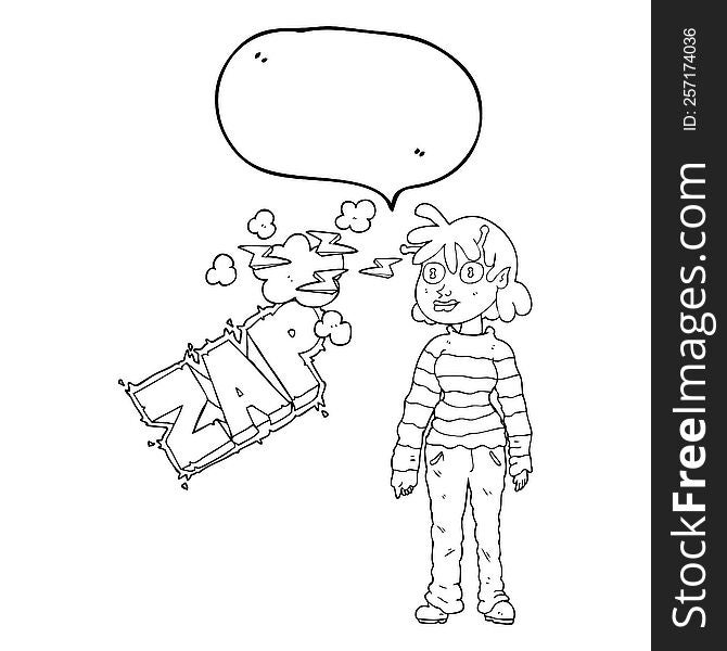 Speech Bubble Cartoon Casual Alien Girl Using Telepathy