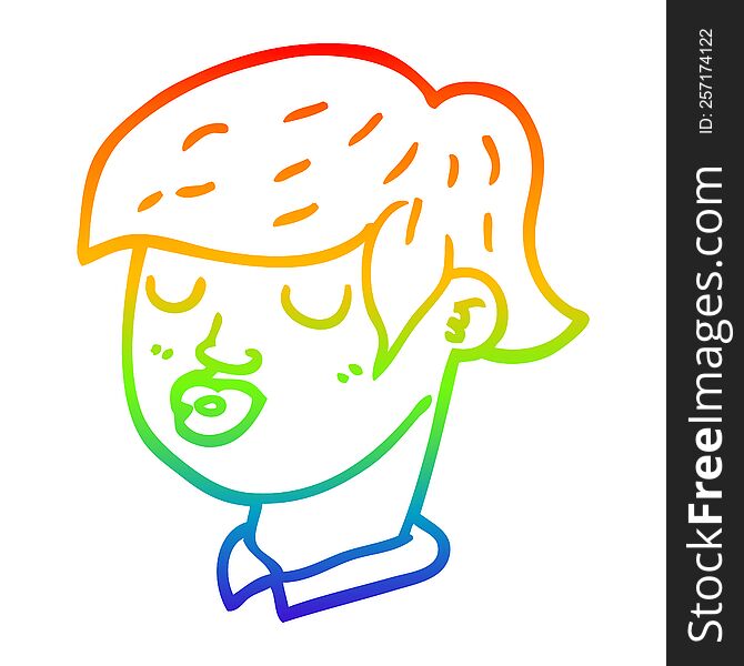 rainbow gradient line drawing of a cartoon content face