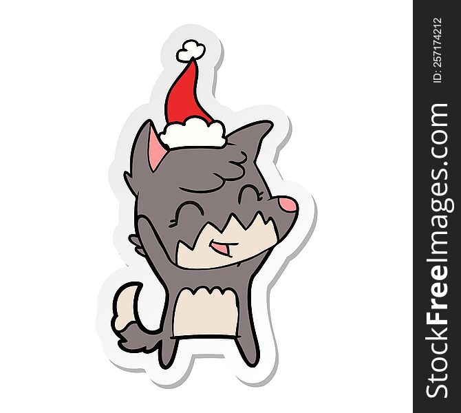 Happy Sticker Cartoon Of A Fox Wearing Santa Hat