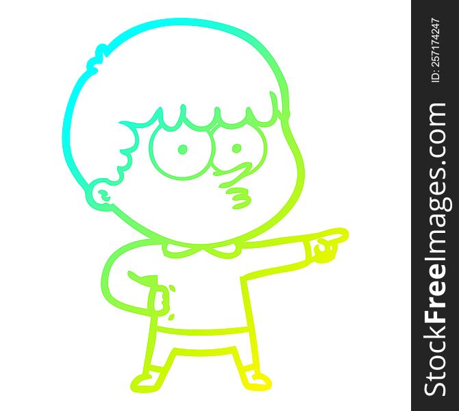 Cold Gradient Line Drawing Cartoon Pointing Boy