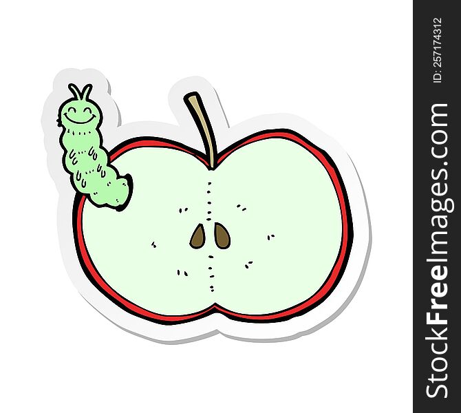 sticker of a cartoon bug eating apple