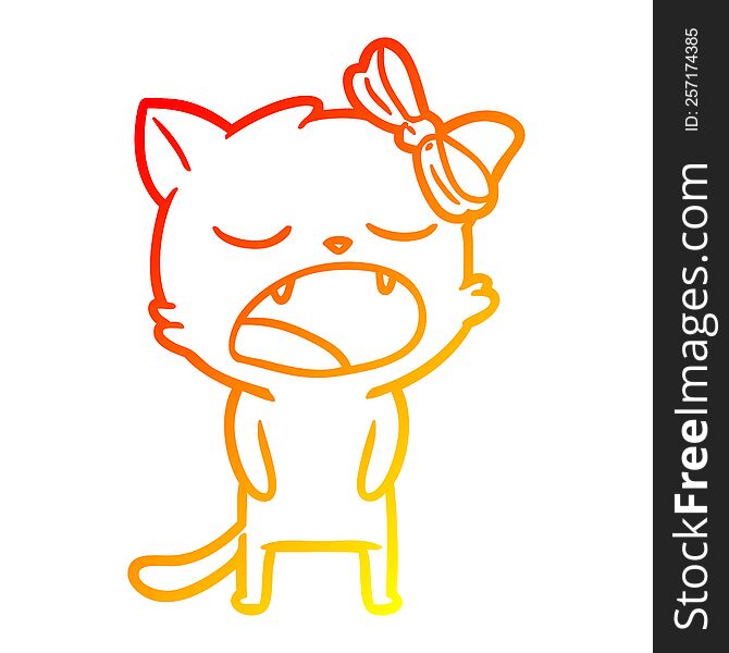 warm gradient line drawing of a cartoon cat meowing
