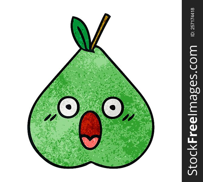 Retro Grunge Texture Cartoon Green Pear