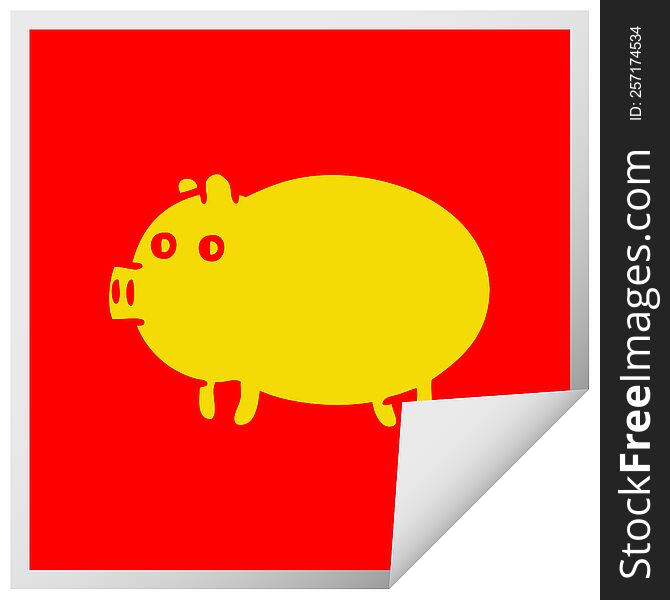 square peeling sticker cartoon of a fat pig